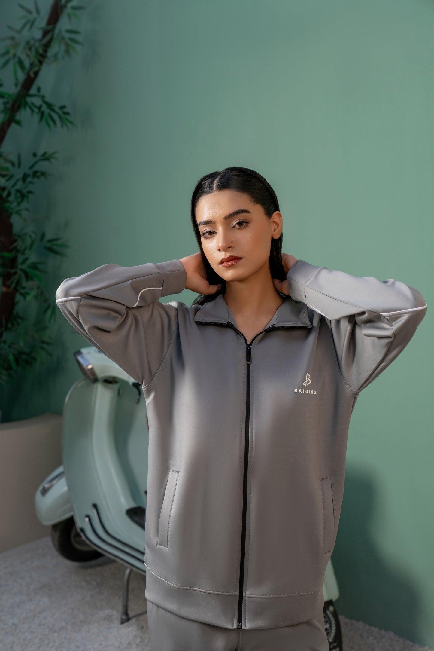 Gray Momentum Tracksuit | Imported Scuba Fabric | 4-Way Stretch - F