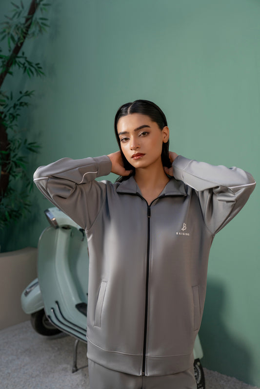 Gray Momentum Tracksuit | Imported Scuba Fabric | 4-Way Stretch - F