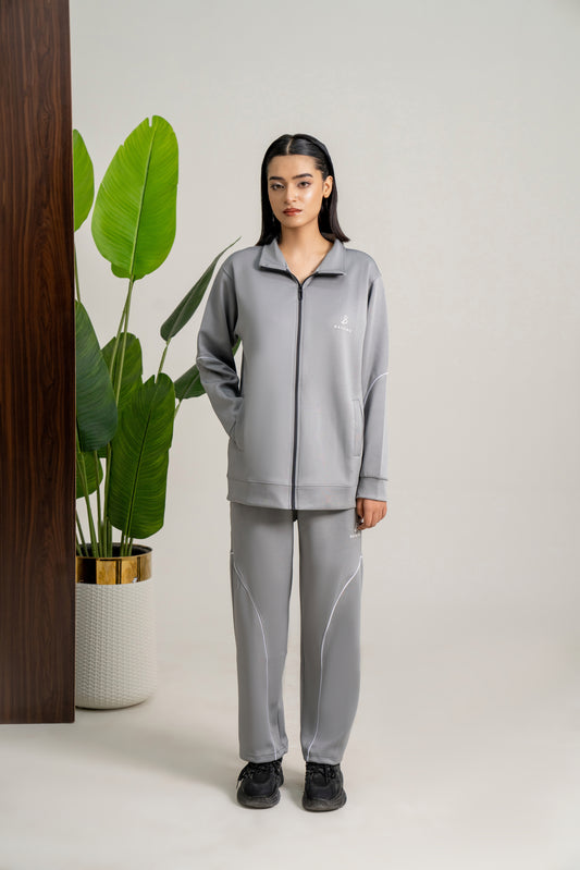Gray Momentum Tracksuit | Imported Scuba Fabric | 4-Way Stretch - F