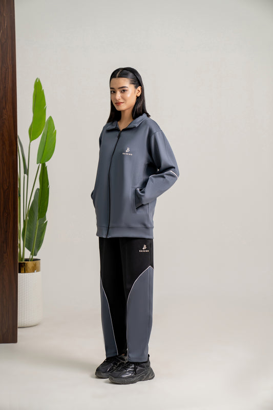 Charcoal & Black Tracksuit | Imported Scuba Fabric | 4-Way Stretch - F