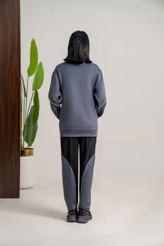 Charcoal & Black Tracksuit | Imported Scuba Fabric | 4-Way Stretch - F