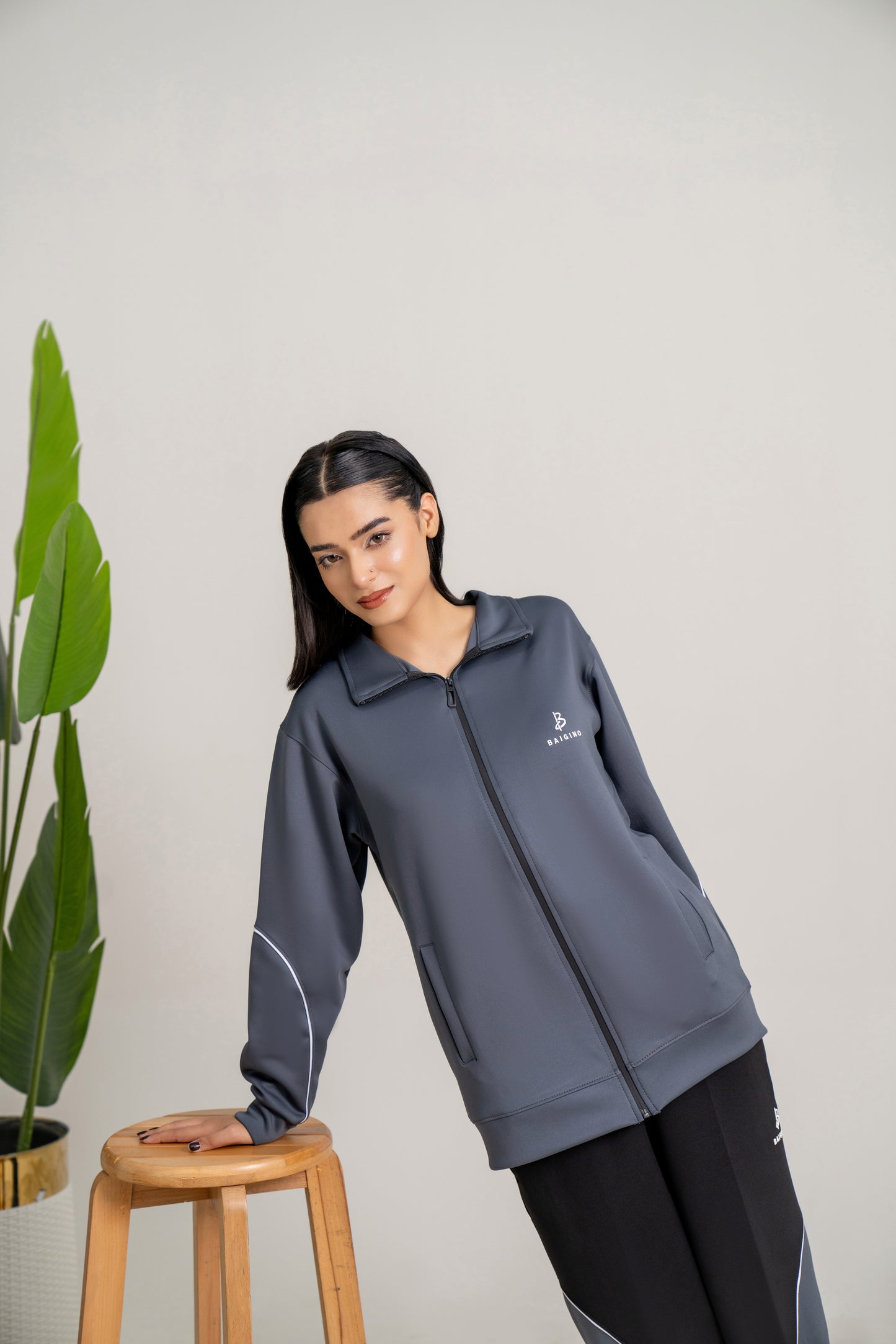 Charcoal & Black Tracksuit | Imported Scuba Fabric | 4-Way Stretch - F