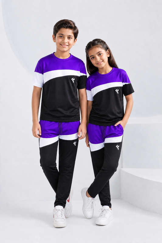 KF Purple White & Black Kids Dri-Fit Tracksuit