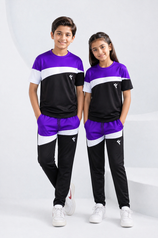 KF Purple White & Black Kids Dri-Fit Tracksuit