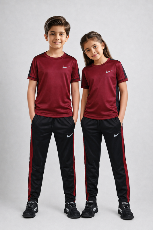 Nik Maroon & Black Kids Dri-Fit Tracksuit