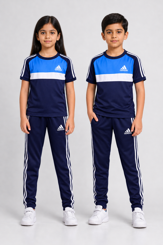 ADI Sky Blue White & Navy Blue Kids Dri-Fit Tracksuit