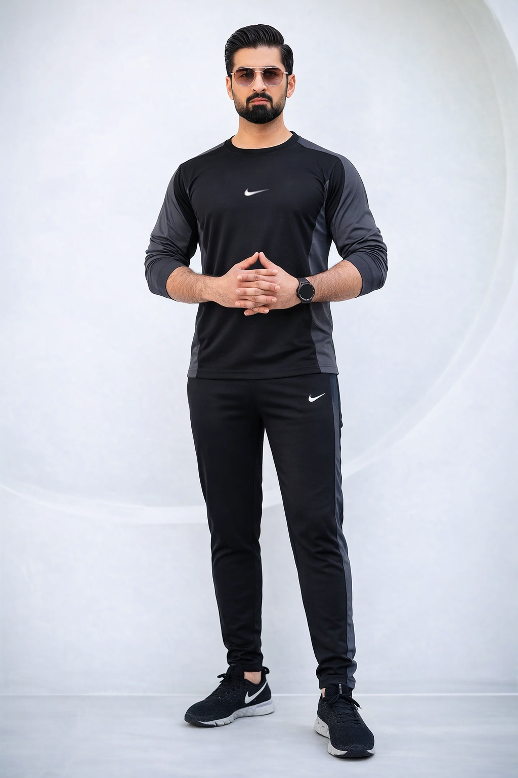 NIK Black & Gray Full Sleeves Dri-Fit Tracksuit