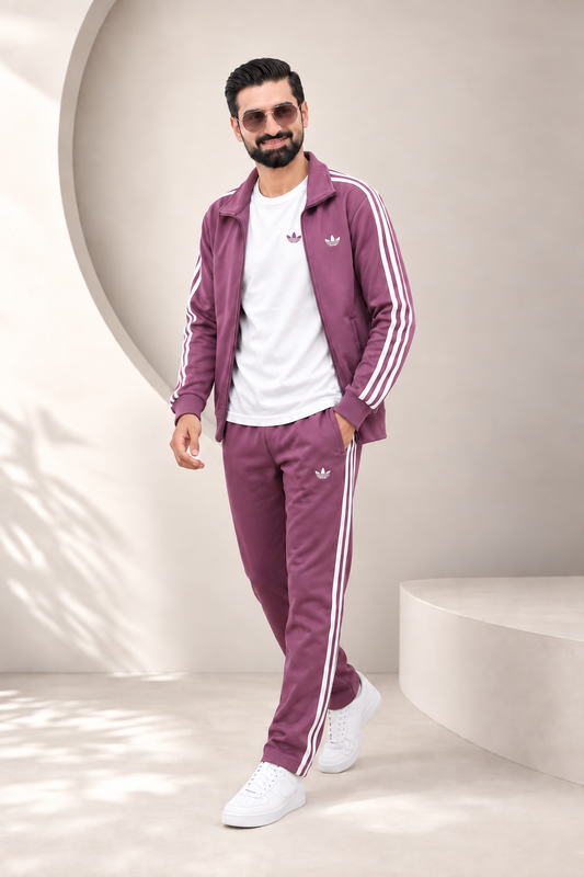 Adi Mauve & White three piece tracksuit male corrected view 2