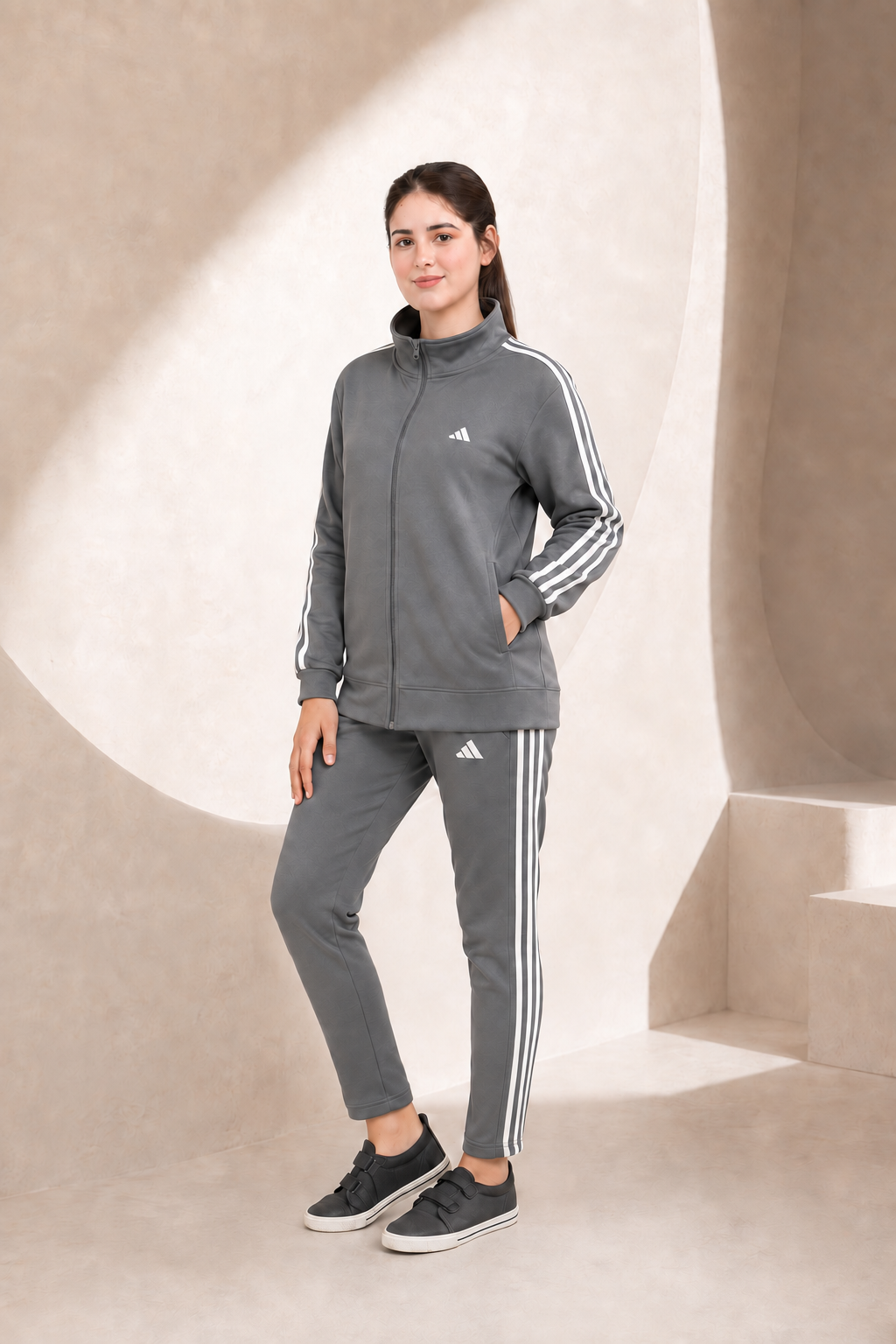 ADI Gray Full Sleeves Winter Tracksuit - F — front view
