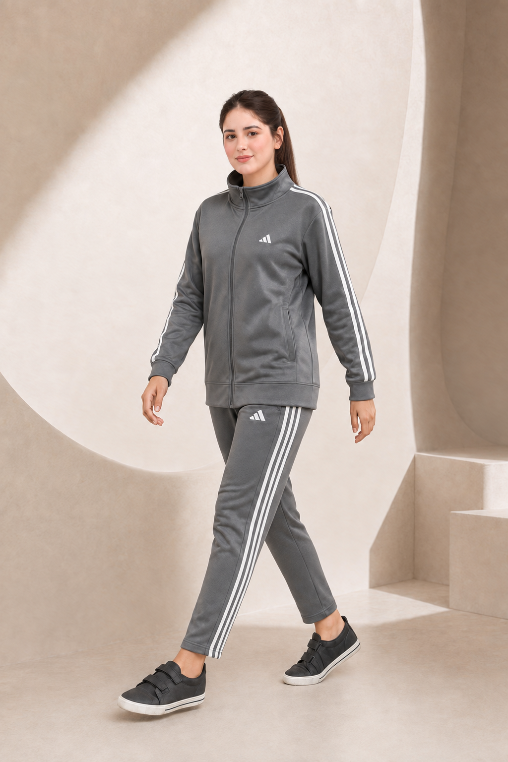 ADI Gray Full Sleeves Winter Tracksuit - F — walking view