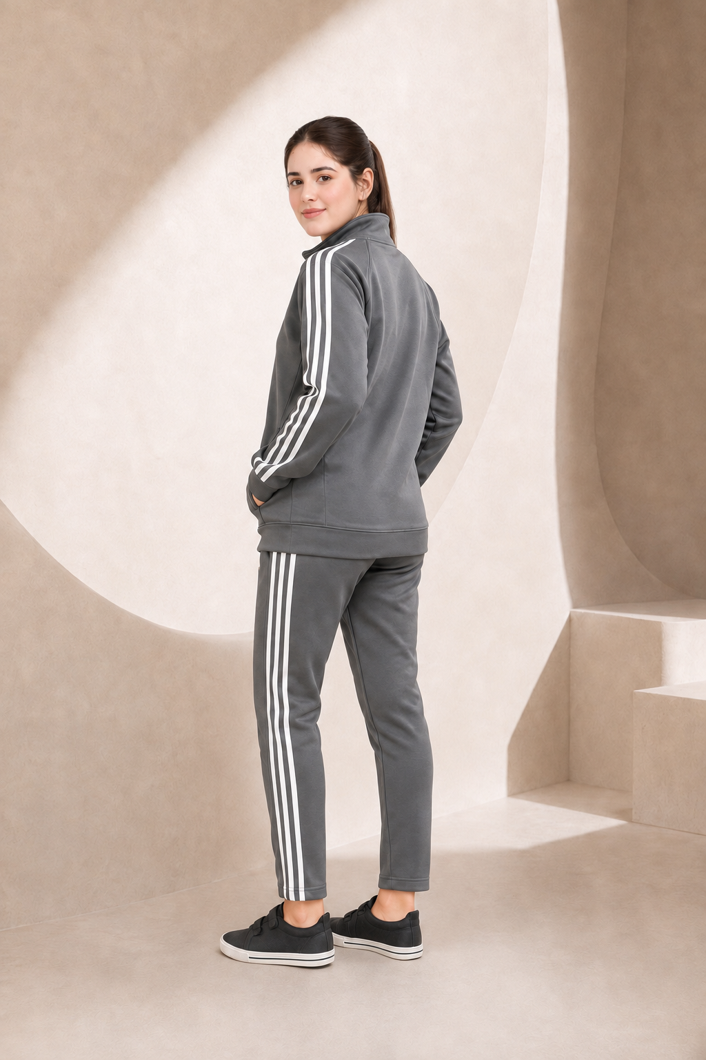 ADI Gray Full Sleeves Winter Tracksuit - F — rear view