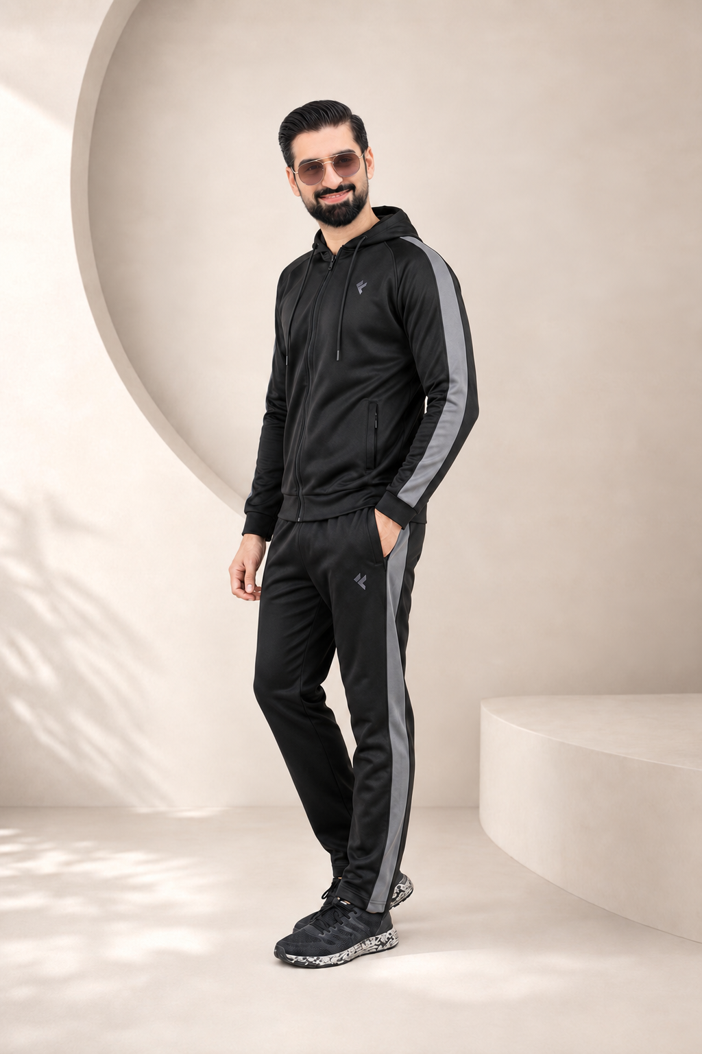 KF Black & Gray Full Sleeves Winter Tracksuit — front view