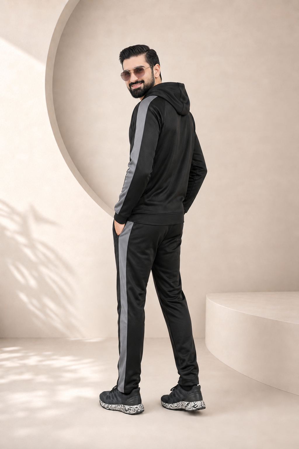 KF Black & Gray Full Sleeves Winter Tracksuit — rear view