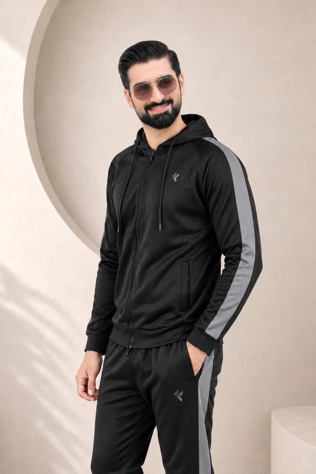 KF Black & Gray Full Sleeves Winter Tracksuit — product detail