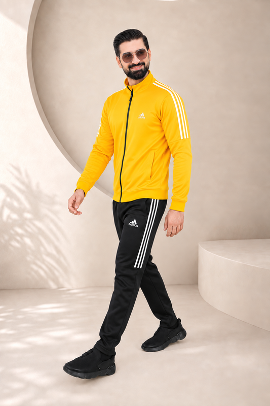 ADI Yellow Full Sleeves Winter Tracksuit — walking view