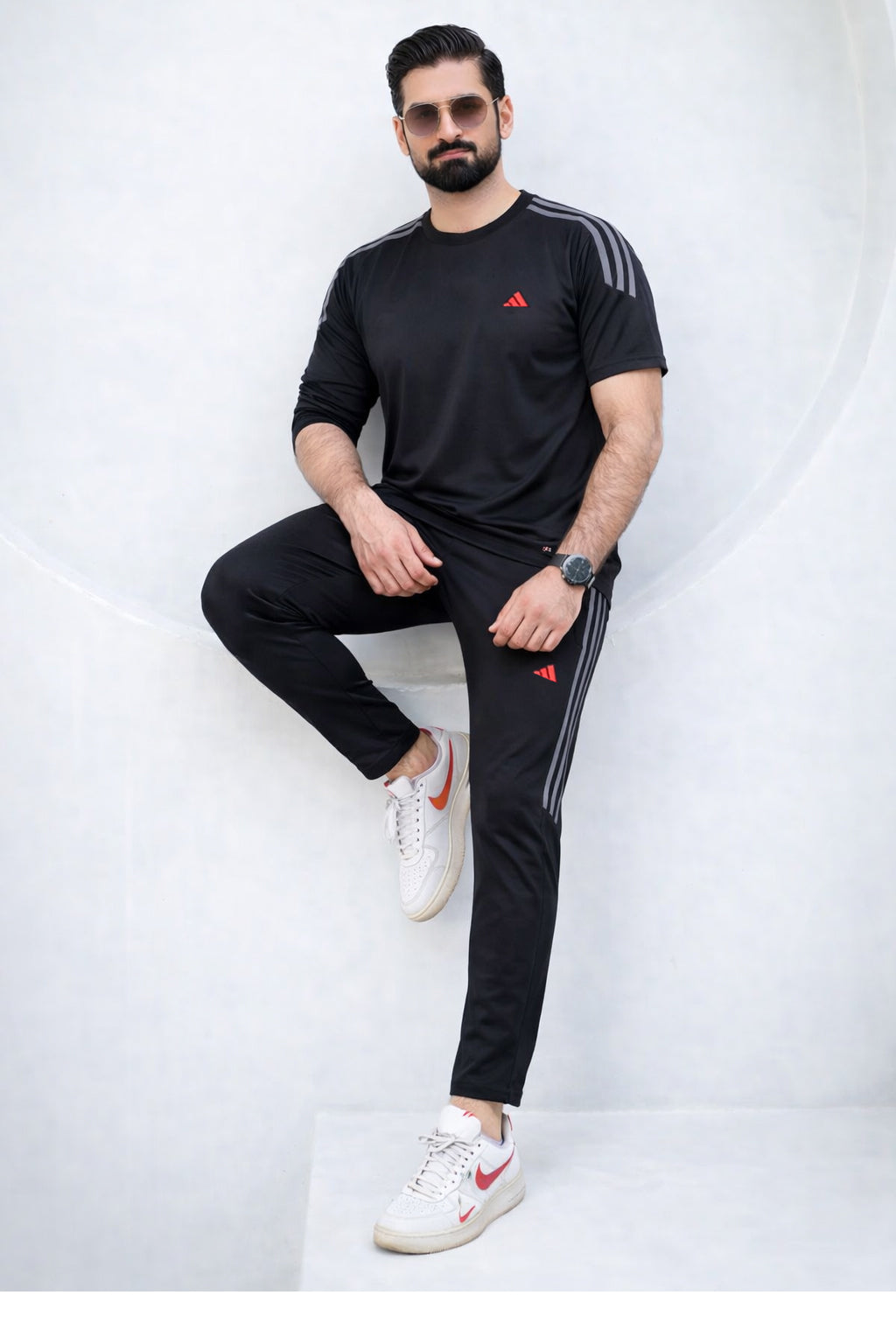 ADI Black with Grey Stripes Dri-Fit Tracksuit