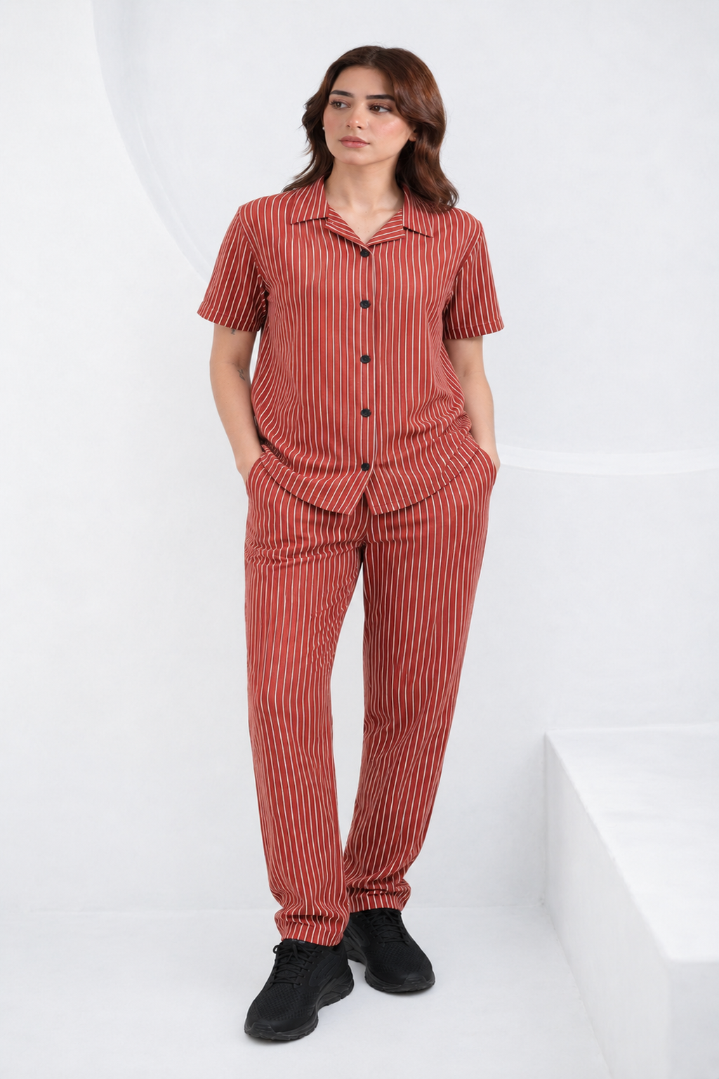 Baigino Rust Brown Streak Button-Down Co-ord Set - F – product image 3