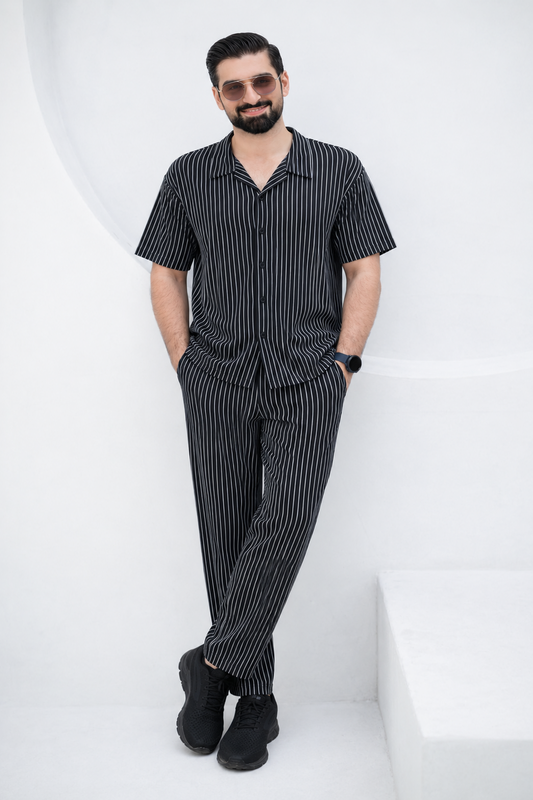 Baigino Black Streak Button-Down Co-ord Set