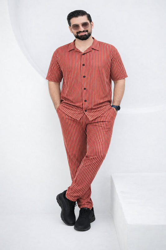 Baigino Rust Brown Streak Button-Down Co-ord Set